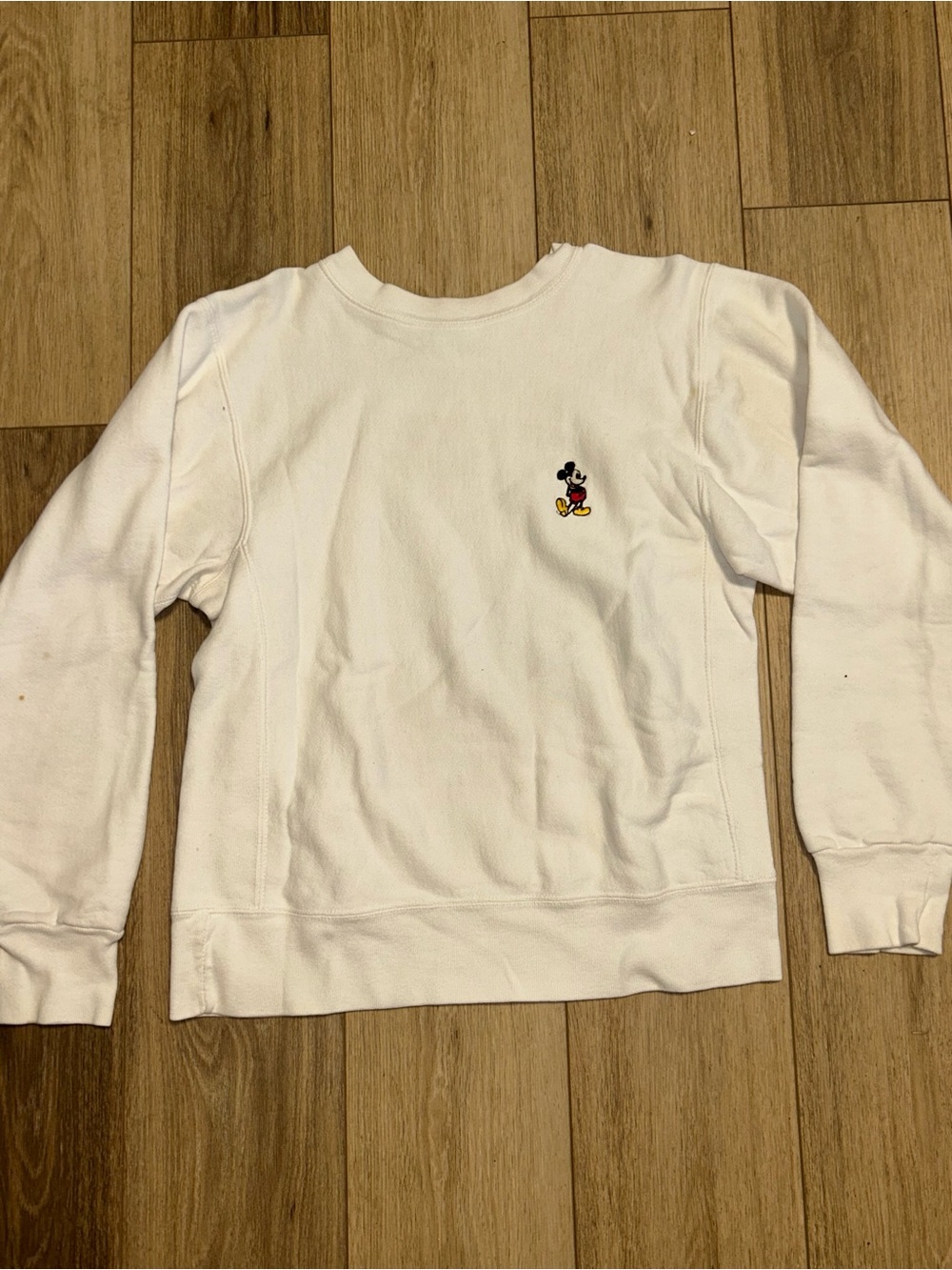 Disney White Crewneck Sweater with Small Mickey Embroidery